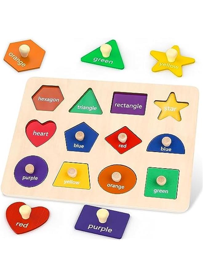 Montessori Toys for Toddlers 1, 2, 3 Year Old, Wooden Shape Learning Puzzles for Baby 12-18-24 Months, Early Educational Toys,   Birthday Gifts for Boys  Girls Age 1-3 - Image 1